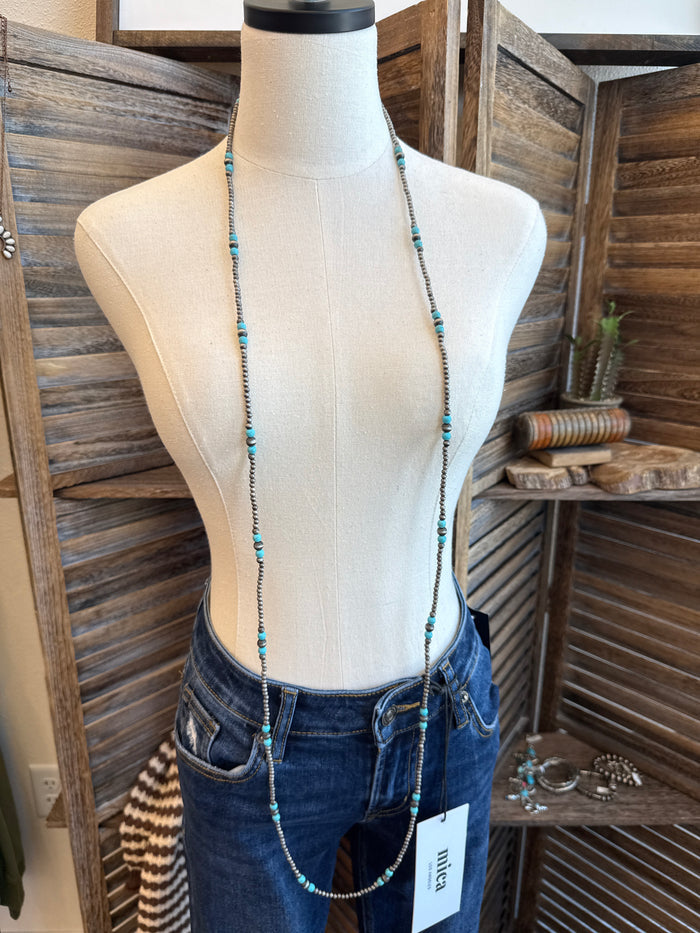 Turquoise & Silver Pearl 60" Endless Necklace