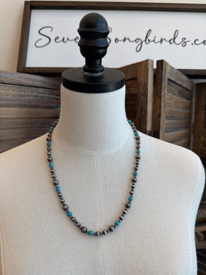 Turquoise & Silver Pearl Necklace