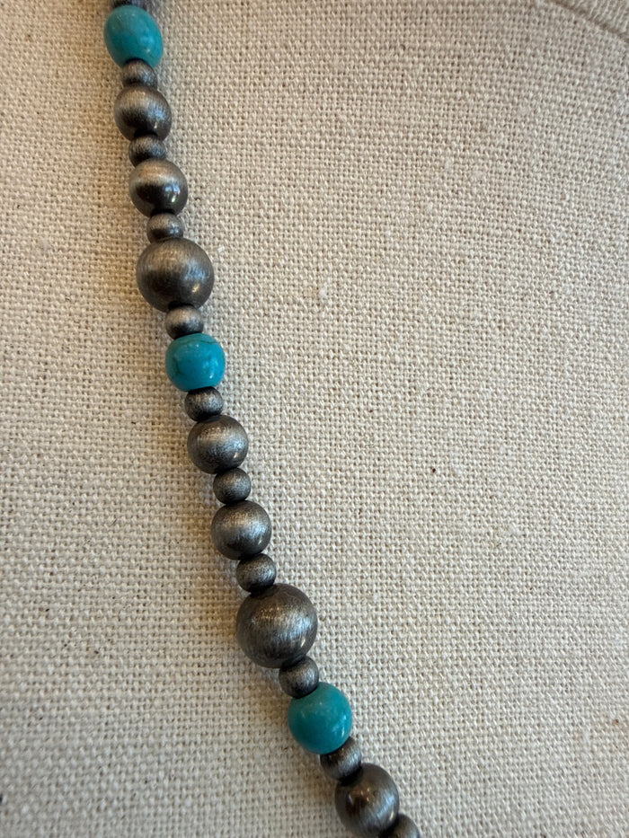 Turquoise & Silver Pearl Necklace