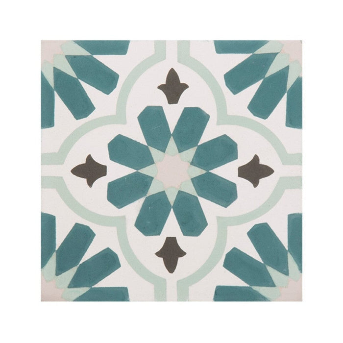 Decorative tile with a geometric pattern on a white background