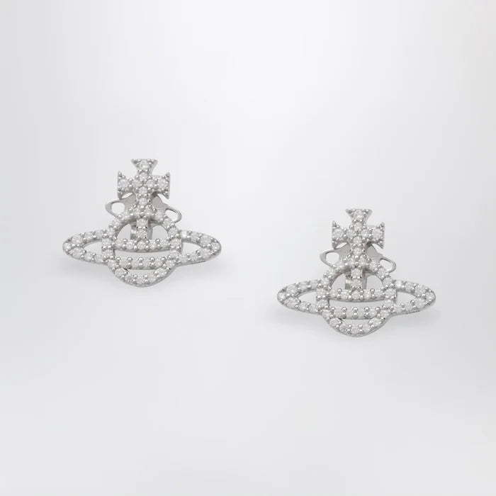 Vivienne Westwood - Platinum-Tone Metal Orb Earrings with Crystals Brand U