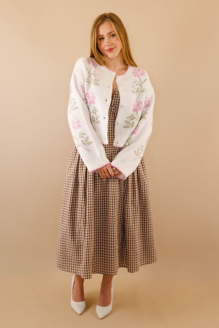 Pink and Green Rose Cardigan- Women's Scallop Trim Cardigan- Mable Cardigans