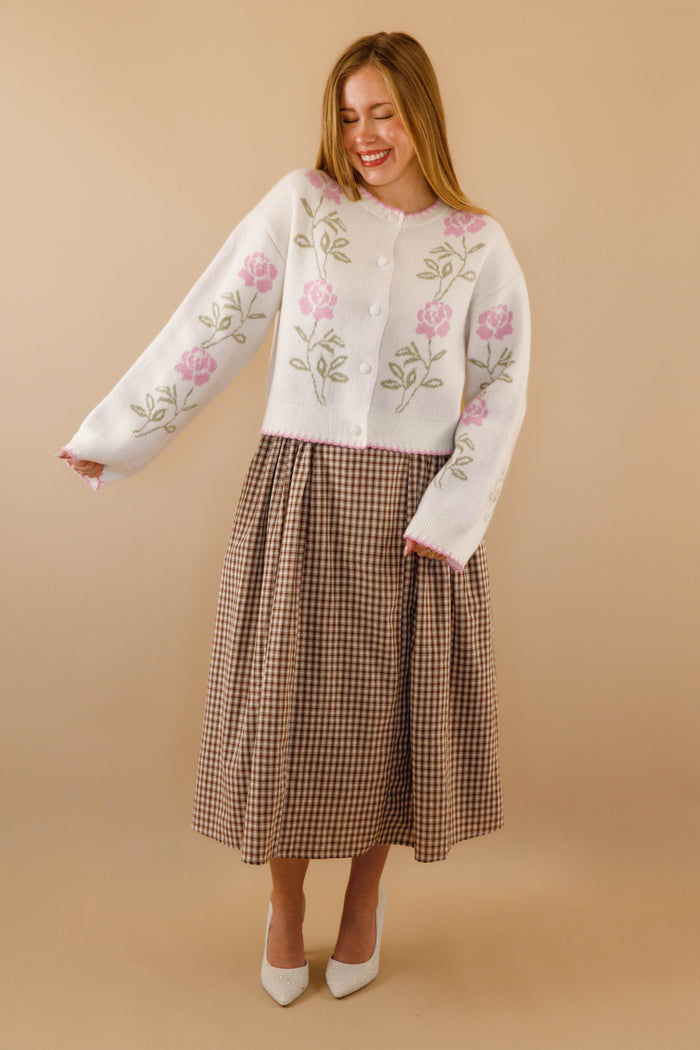 Pink and Green Rose Cardigan- Women's Scallop Trim Cardigan- Mable Cardigans
