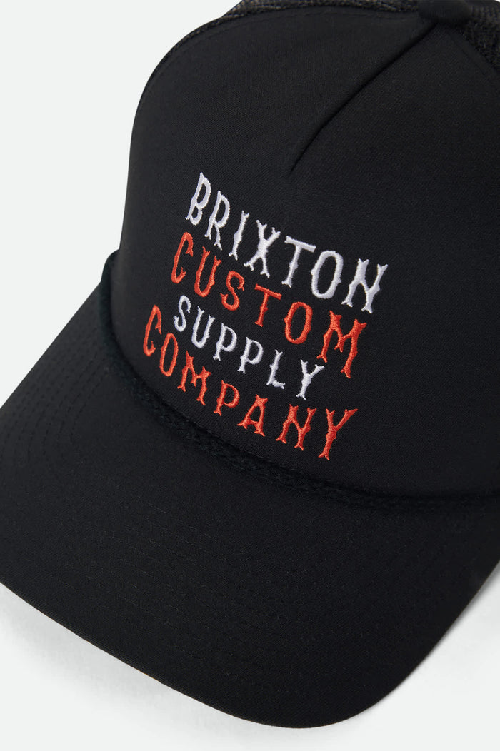 Unisex Wheaton NetPlus Trucker Hat in the color Black/Black - Additional Laydown image