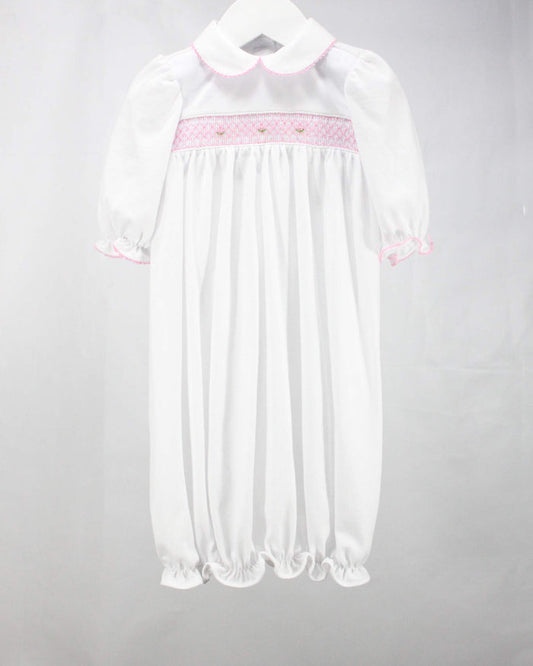 White and Pink Geometric Claire Gown