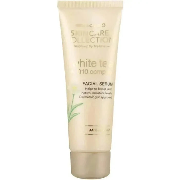 White Tea & Q10 Anti-Ageing Facial Serum 50ml bottle with product details