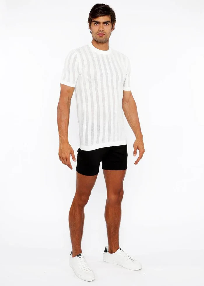 White Textured Knitted Crew Tee St-24304