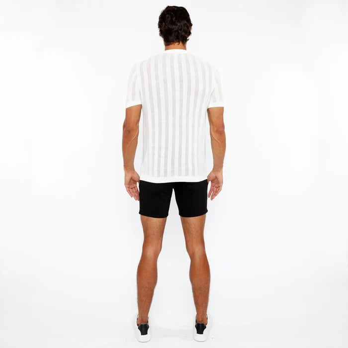 White Textured Knitted Crew Tee St-24304
