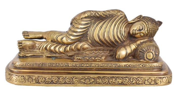 White Whale Big Brass Reclining Buddha Statue in Resting Pose Reclining/Sleeping/Resting Buddha Peace Décor