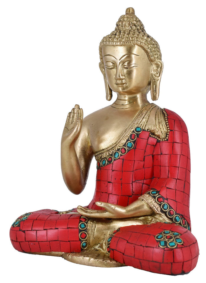 White Whale Brass Buddha Statue Blessing Murti for Home Decor Entrance Office Table Living Room Meditation Luck Gift Feng Shui