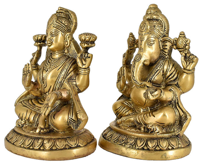 White Whale Brass Laxmi Ganesh Set Idol Showpiece - Brass Gold Finish Lakshmi Ganesha Idols Statue for Diwali Gifts Puja Home Decor Figurine