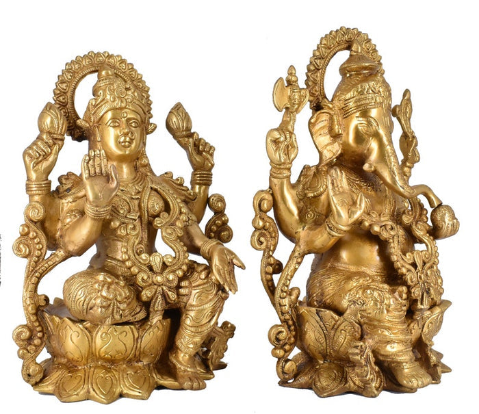 White Whale Brass Laxmi Ganesh Set Idol Showpiece - Brass Gold Finish Lakshmi Ganesha Idols Statue for Diwali Gifts Puja Home Decor Figurine