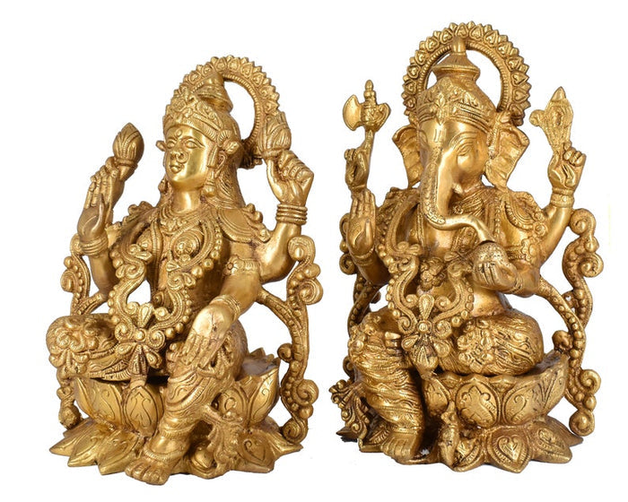 White Whale Brass Laxmi Ganesh Set Idol Showpiece - Brass Gold Finish Lakshmi Ganesha Idols Statue for Diwali Gifts Puja Home Decor Figurine