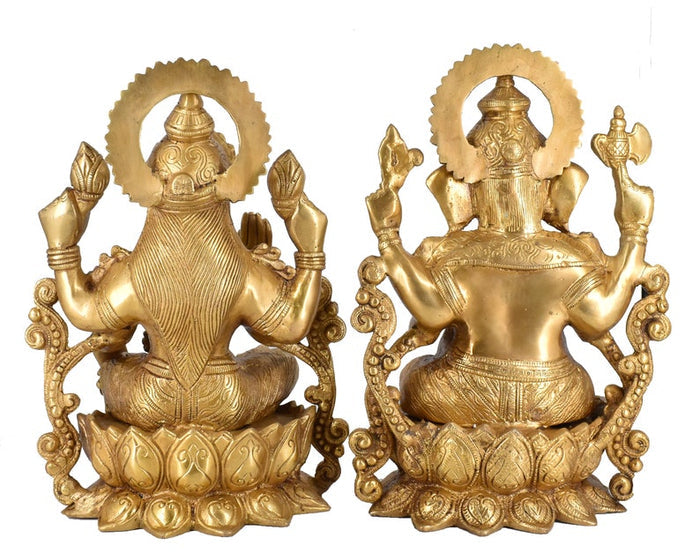 White Whale Brass Laxmi Ganesh Set Idol Showpiece - Brass Gold Finish Lakshmi Ganesha Idols Statue for Diwali Gifts Puja Home Decor Figurine