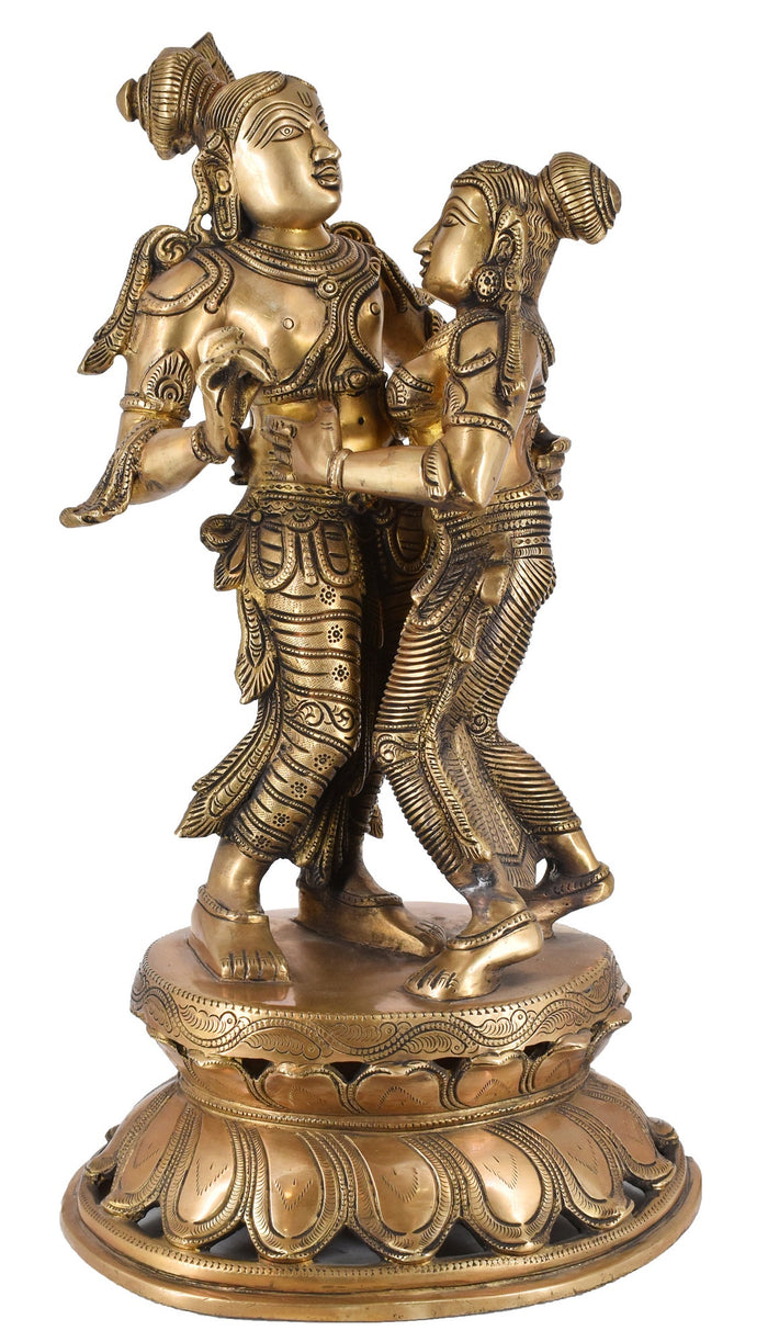White Whale Brass Lord Radha Krishna Loving Pose Large Statue Sculpture Turquoise Murti for Home Decor Pooja Temple