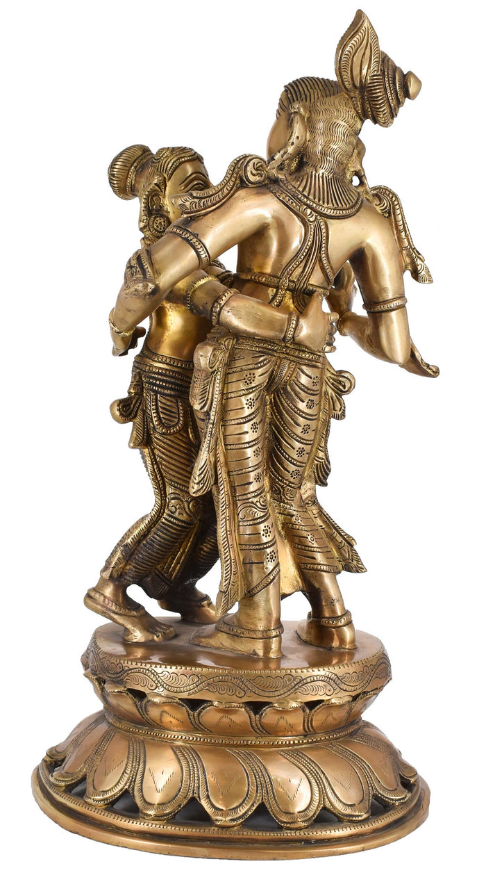 White Whale Brass Lord Radha Krishna Loving Pose Large Statue Sculpture Turquoise Murti for Home Decor Pooja Temple