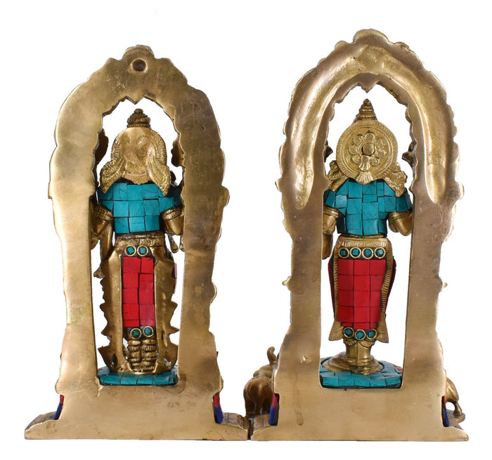 White Whale Brass Lord Vishnu and Lakshmi Statue Idol Murti for Home Decor Mandir Pooja Carved Frame with Kirtimuka