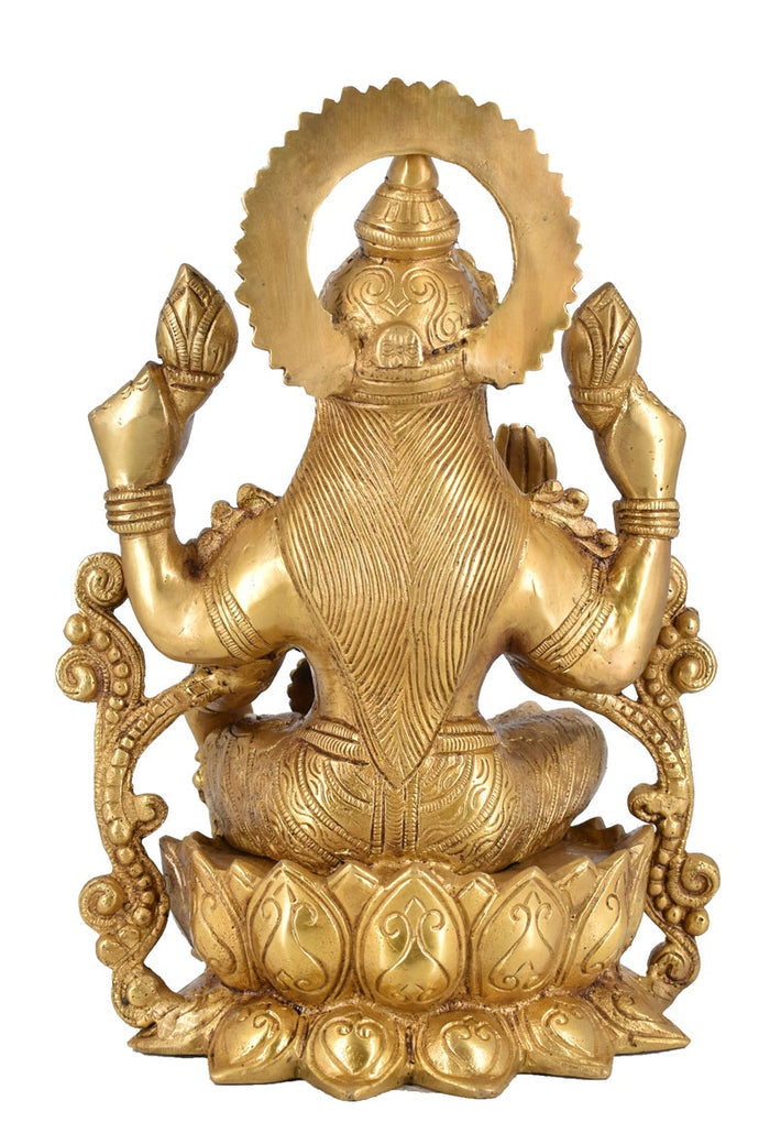 White Whale Hindu Goddess Maa Laxmi Idol Brass Statue Standing in Loltus Lakshmi for Temple Puja Home Decor Murti Office Gift Item Showpiece