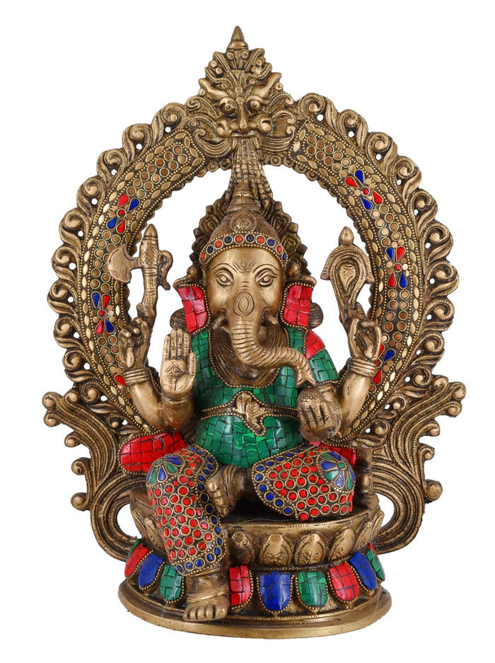 White Whale Lord Mangalkari Ganesha Sitting On Singhasan Bhagwan Idol Ganesha Statue Ganpati Murti Home Décor