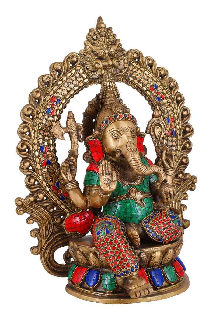 White Whale Lord Mangalkari Ganesha Sitting On Singhasan Bhagwan Idol Ganesha Statue Ganpati Murti Home Décor
