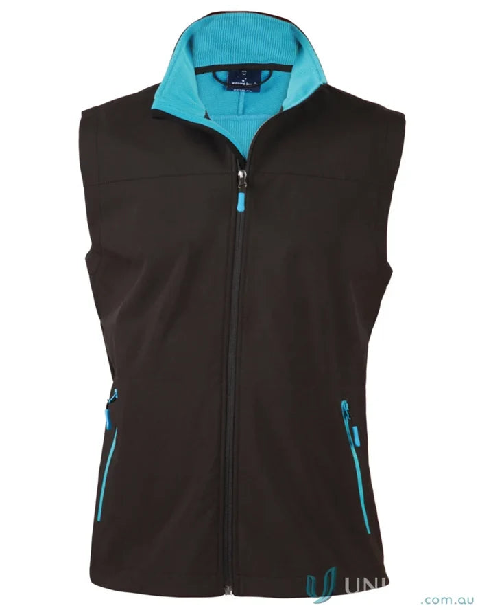 Black and turquoise jk46 Rosewall Softshell Vest for ladies, stylish soft shell vest