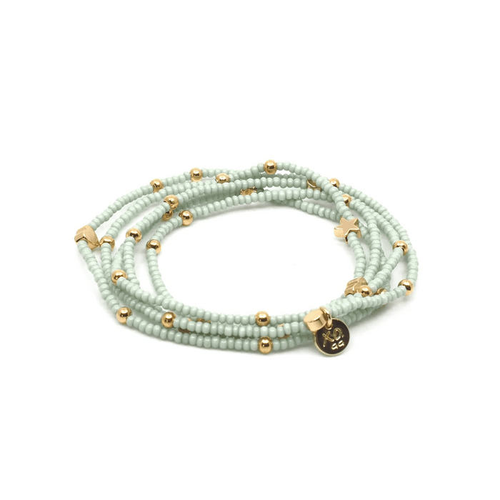 Wonder Wrap Bracelet (Mint & Gold Multi) | Love You More featuring delicate mint-colored beads accented with small gold beads and charms for a stylish layered look.