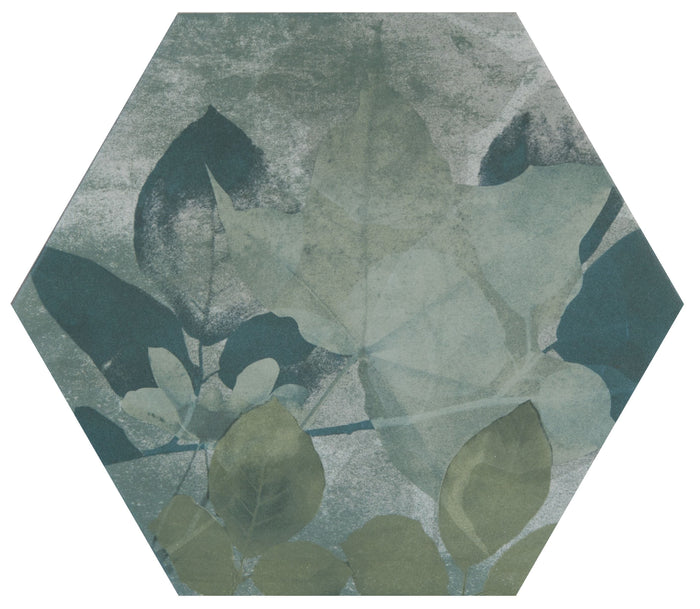 Hexagonal tile with leaf pattern