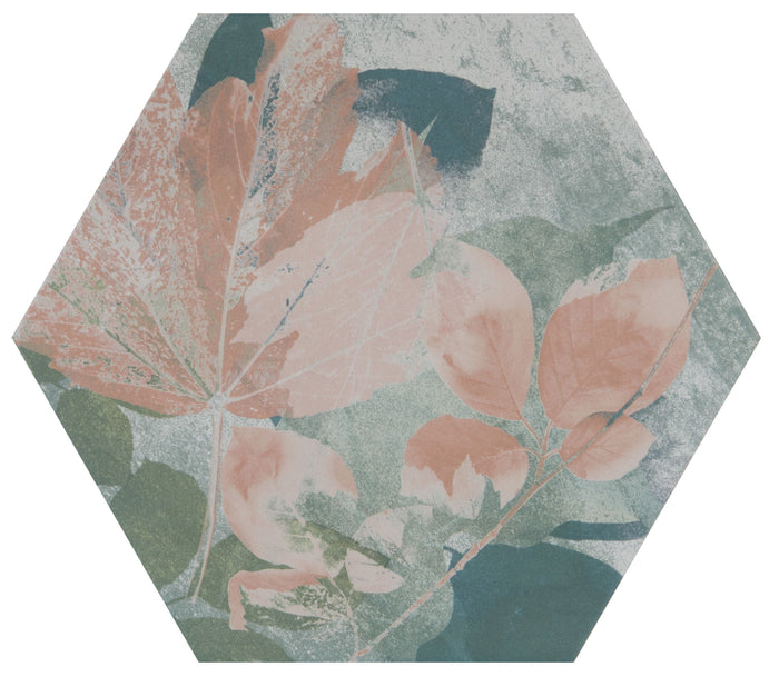 Hexagonal tile with floral design